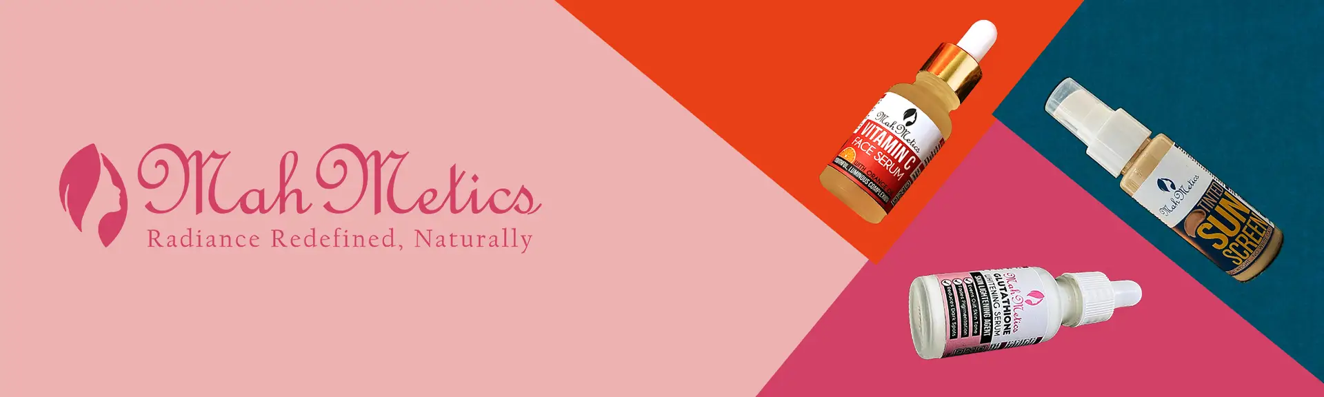 Mahmetics Products - 65 SPF SUnscreen - VItamin C Face Serum with Orange Oil - Glutathione Whitening Serum