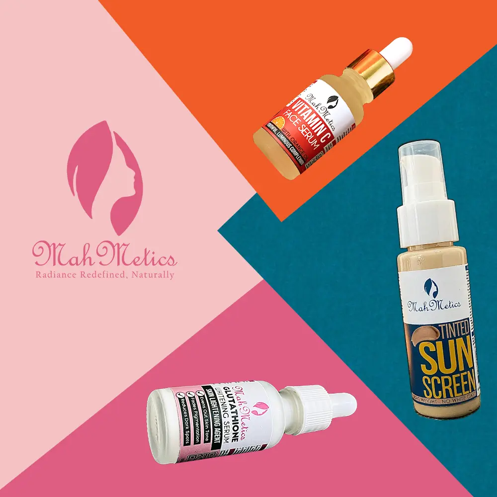 Mahmetics Products - 65 SPF SUnscreen - VItamin C Face Serum with Orange Oil - Glutathione Whitening Serum